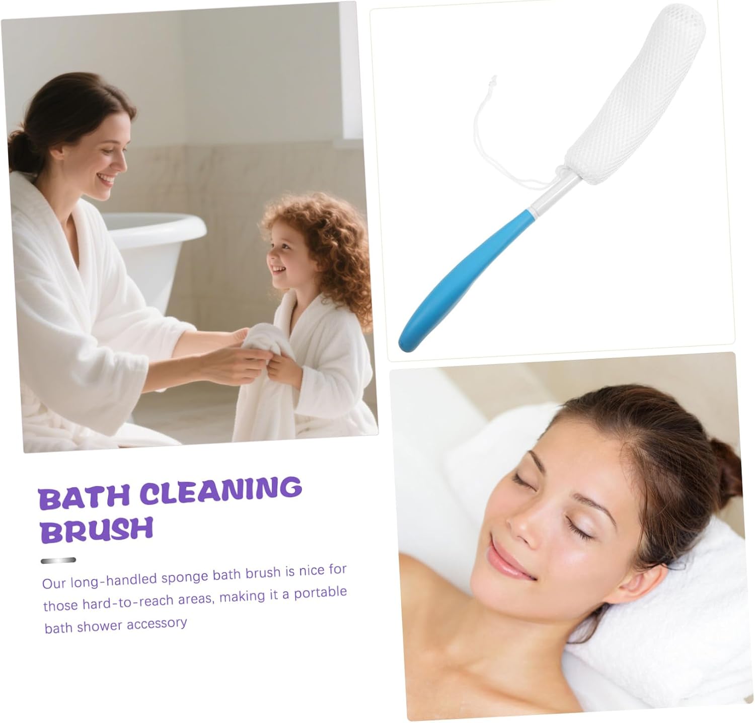 Long Handle Back Scrubber Brush for Shower, Double-Sided Body Scrub Brush Exfoliator with Soft Sponge for Men and Women Bath Cleaning