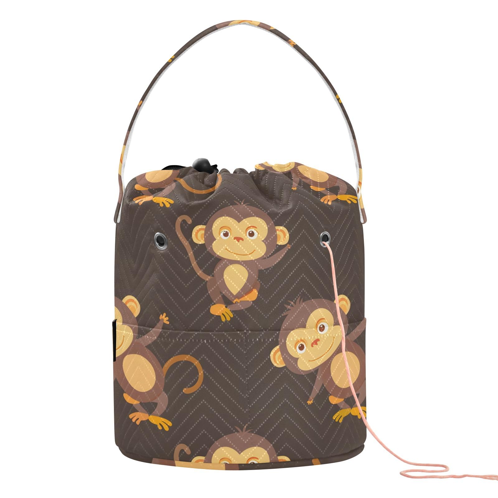 Yarn Storage Bag Small Crochet Bag Knitting Bag Organizer Cute Monkeys Yarn Bags for Crocheting Basket