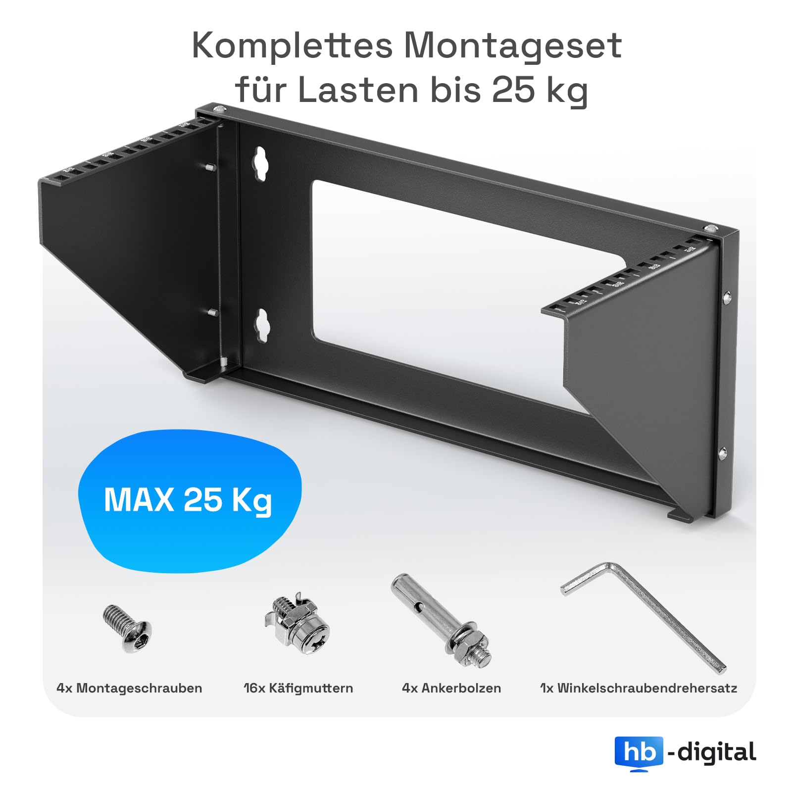 hb-digital Soporte vertical para rack de 19 pulgadas 4U – Montaje en pared y debajo de la mesa 4 U de alta resistencia Soporte para rack de red para conmutador de servidor y panel de conexiones Máxima