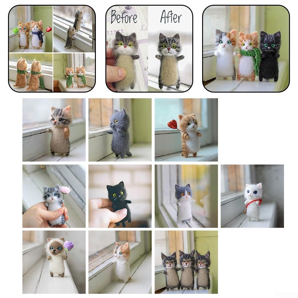 Kit De Feutrage à L'aiguille Pour Enfants - Chat Bleu - Tout Inclus (laine, Outils, Accessoires) - Activité Manuelle Créative