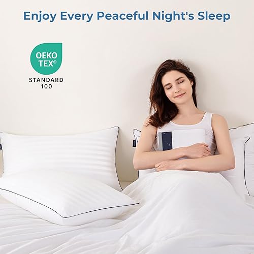 Miniatura 2 de GOHOME Juego de 4 almohadas de tamaño estándar, almohadas de cama para dormir, paquete de 4, almohadas de hotel de apoyo refrescante con relleno