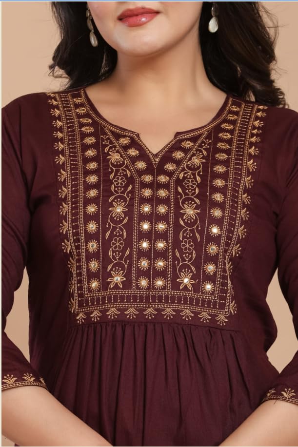 Image of Women Embroidered Anarkali Short Kurti | Stylish Casual Top | Trendy Ethnic Kurti for Women