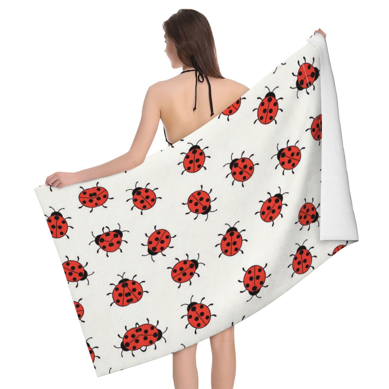 QAZWZML Home microfiber Ladybugs Pattern Infinite Speckled prints bath towels for travel, beach, and bathroom use. Highly absorbent and soft pool towels for men and women, quick drying