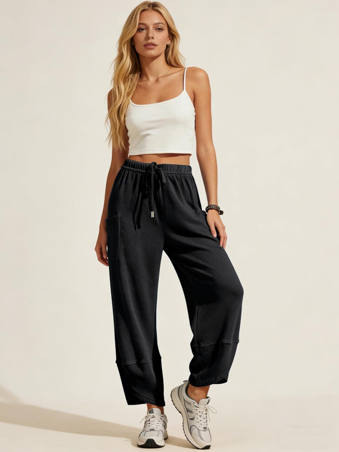 Xiaoxuemeng Womens Wide Leg Sweatpants Elastic Waist Baggy Harem Pants Drawstring Palazzo Sweatpants - Image 5