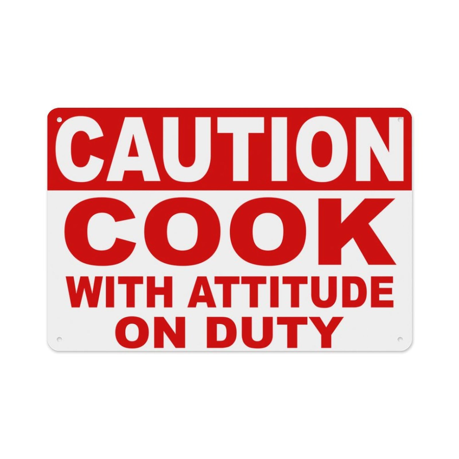Peiyeety A07 Caution Cook With Attitude On Duty Sign Aluminum Tin Warning Signs For Home Outdoor Garden 12X16 Inches