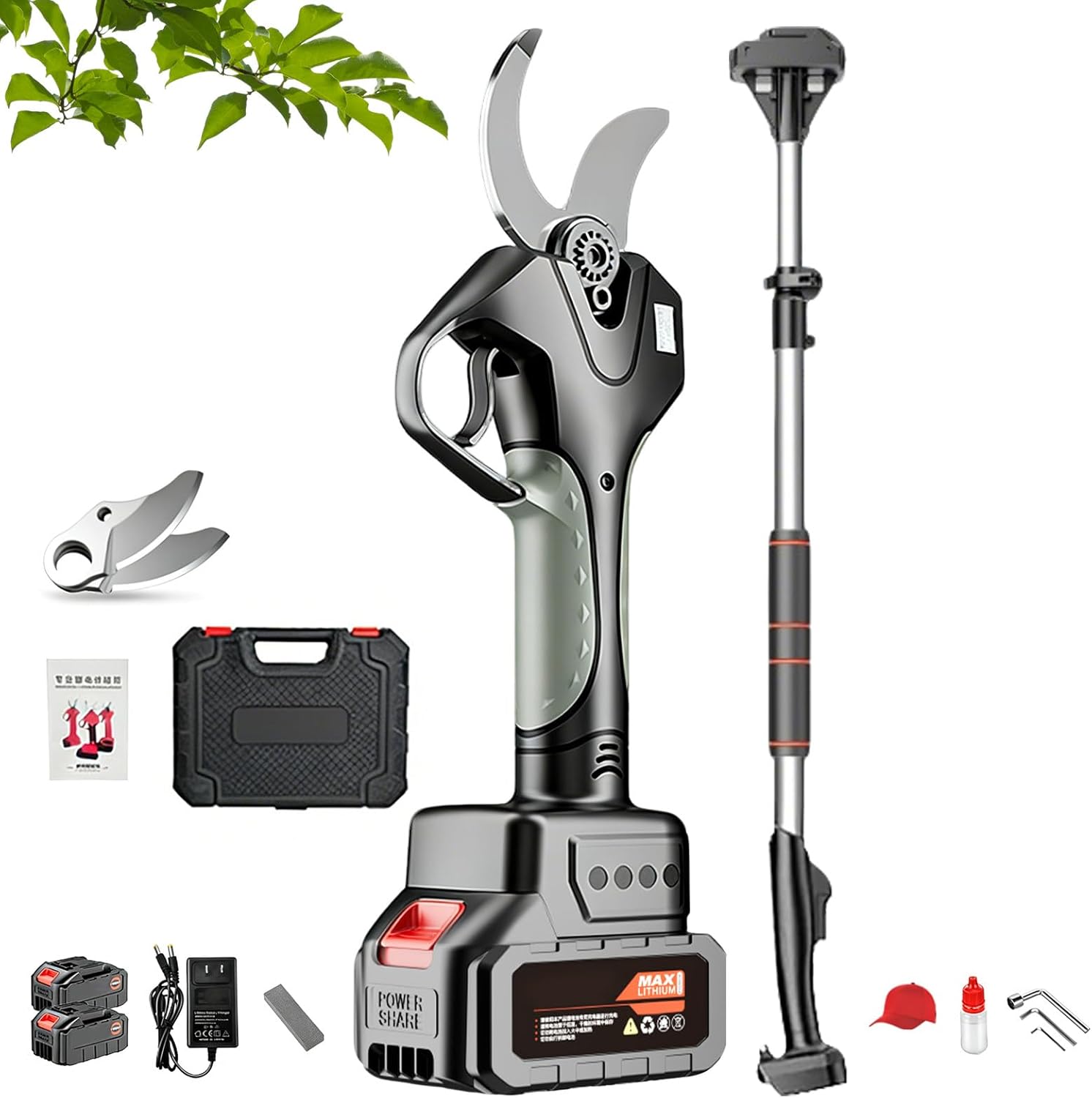 Electric Pruning Shears for Gardening: 2” Cutting Cordless Power Pruner - Brushless Motor, Dual 2Ah Battery, Adjustable Blade Opening, SK5 Blade Branches Cutter for Tree & Flower Trimming