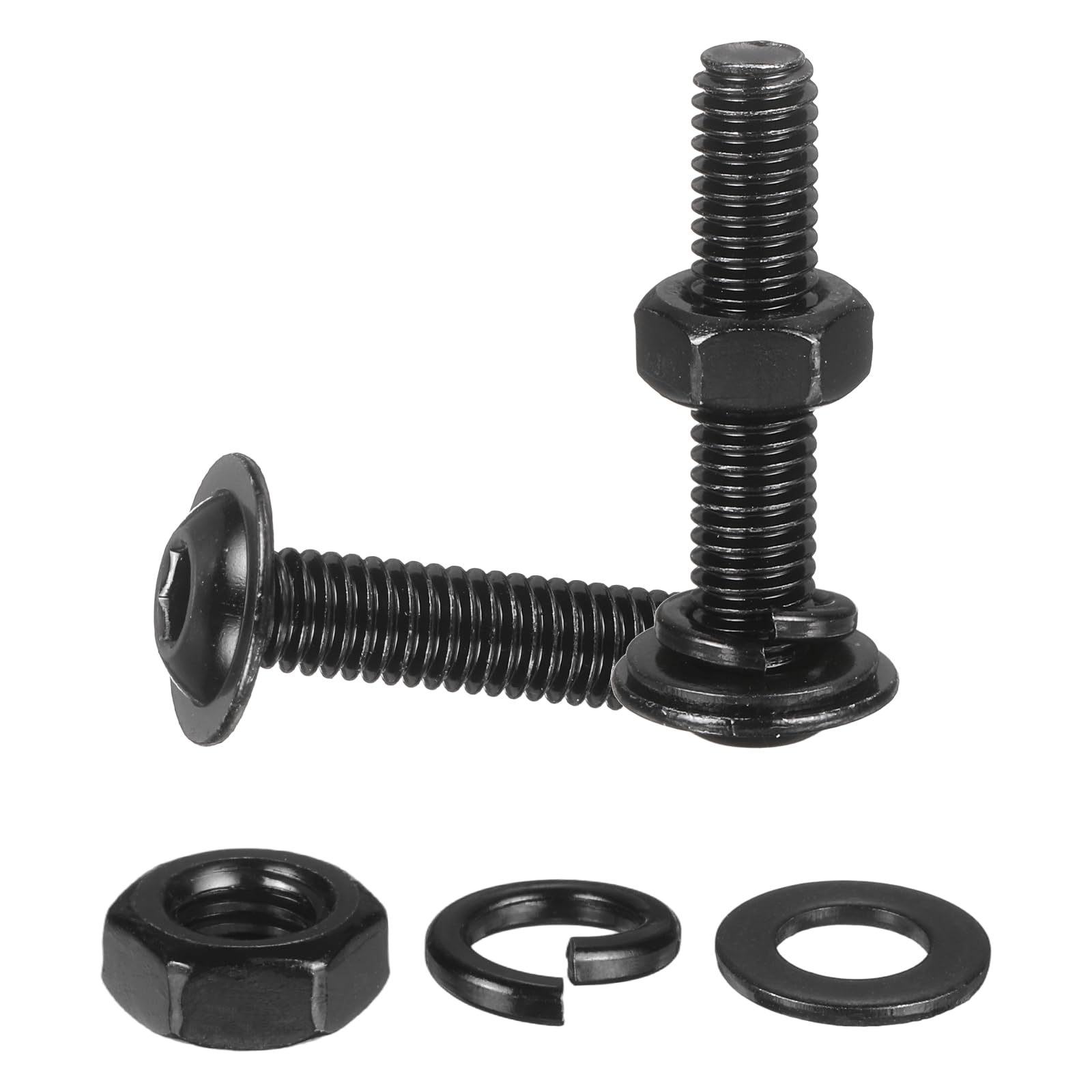 M METERXITY 20 Set M6 x 30mm Flanged Button Head Socket Cap Screws, Black 304 Stainless Steel 18-8 Hex Socket Head Screws Bolts, Nuts, Flat & Lock Washers for DIY, Furniture, Automotive