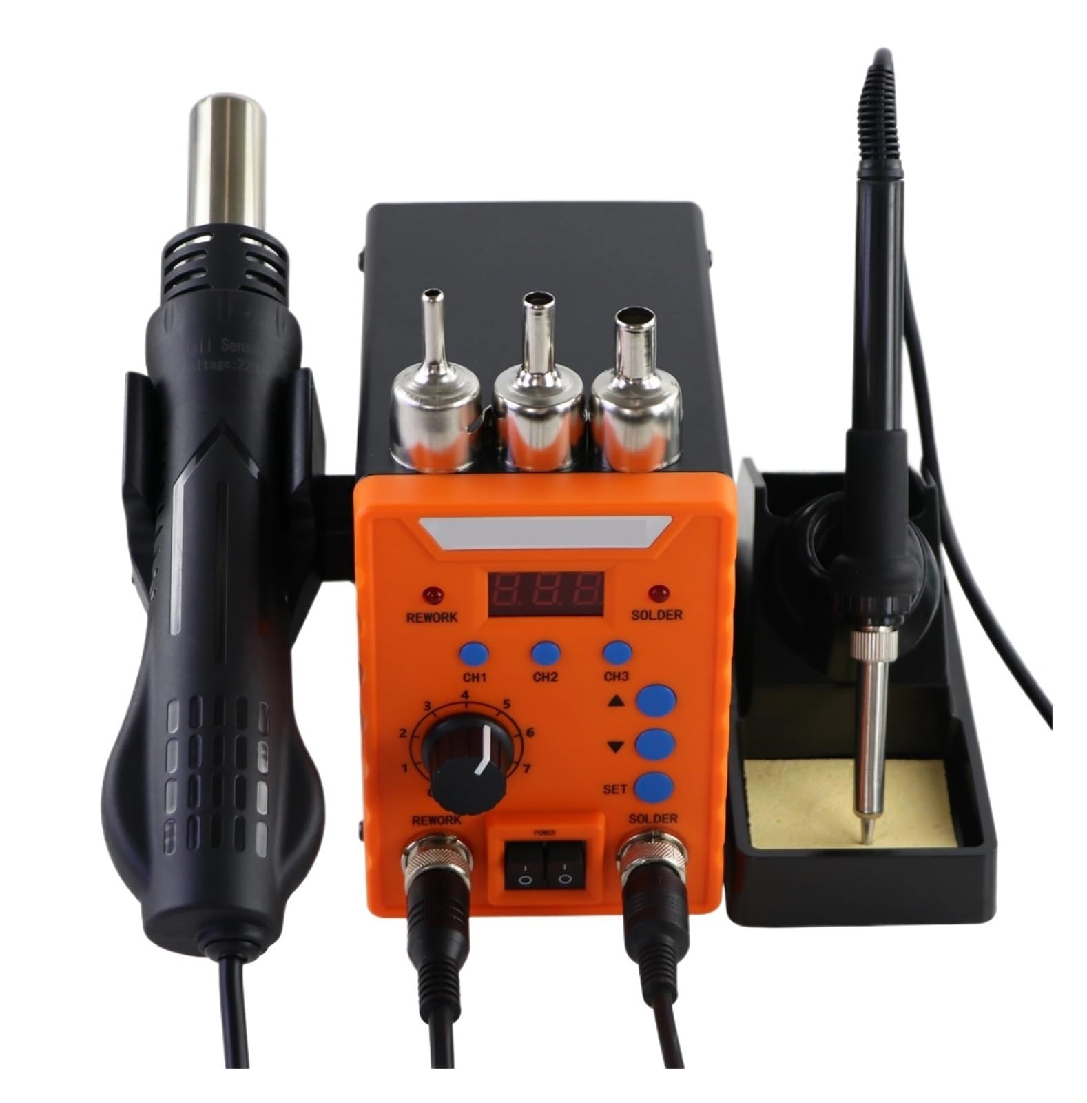 Estación De Soldadura SMD 2 En 1 Con Pantalla Digital De 60 W, Pistola De Aire Caliente, Soldador, Herramientas De Reparación For Desoldar Y Soldar. Eficaz Precisión(Orange)