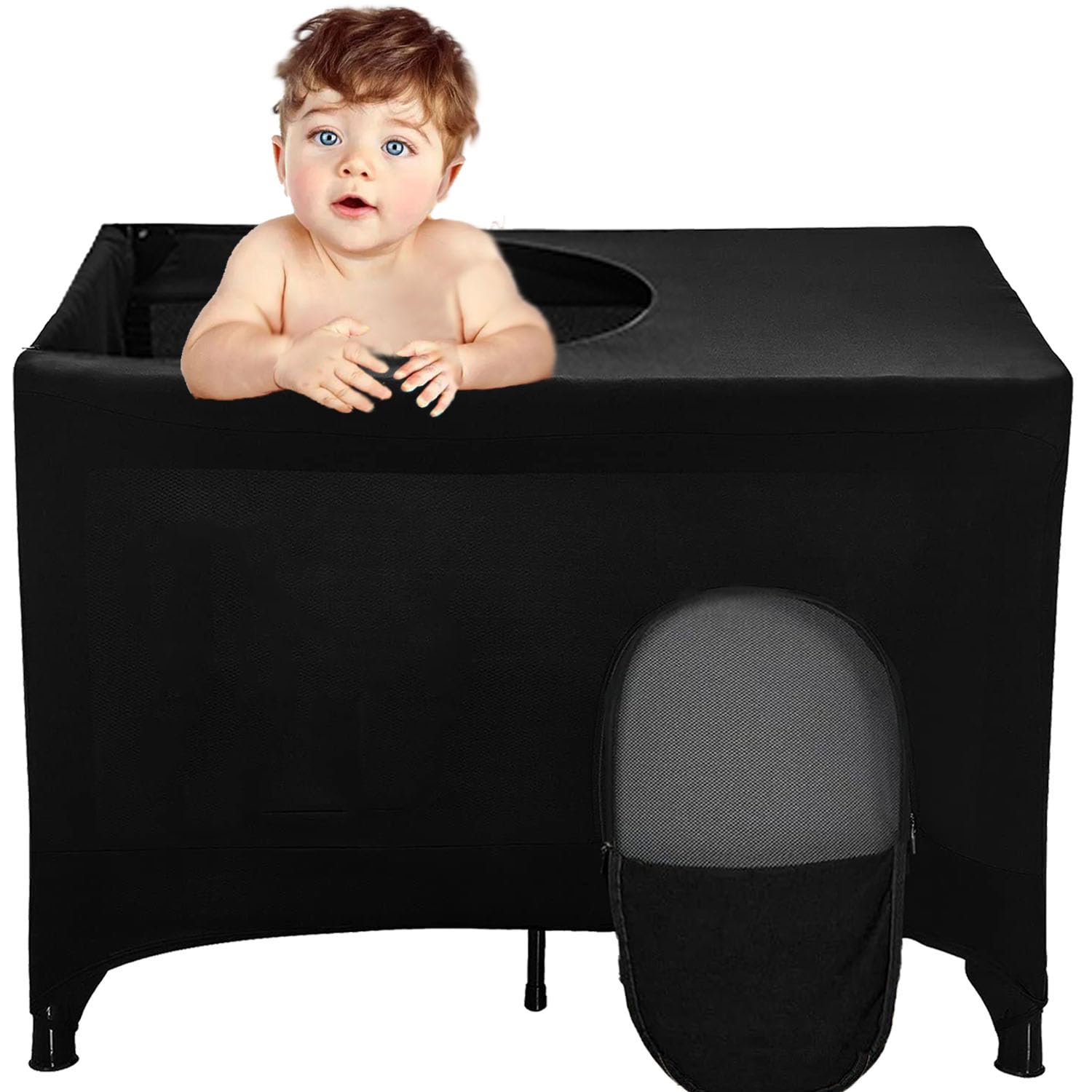 Eubeneortho Crib Blackout Cover for Pack and Play,Breathable Blackout Tent for Travel Crib,Portable Stretchy Baby Blackout Tent for Indoor Outdoor