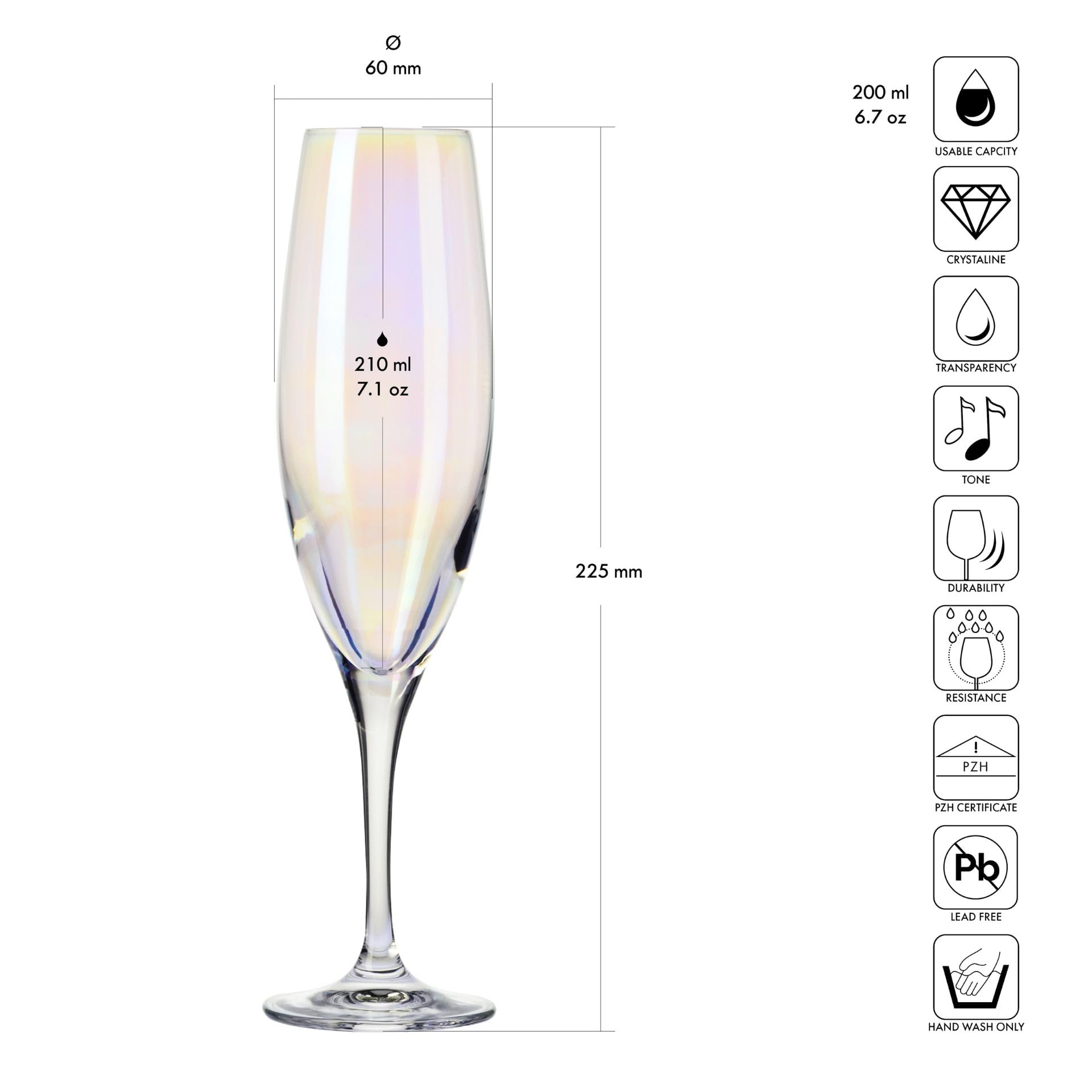Krosno Iridescent Champagne Glasses, Rainbow Collection, Set of 6, 7.4 oz (220 ml), Premium Handcrafted Glassware - Image 2