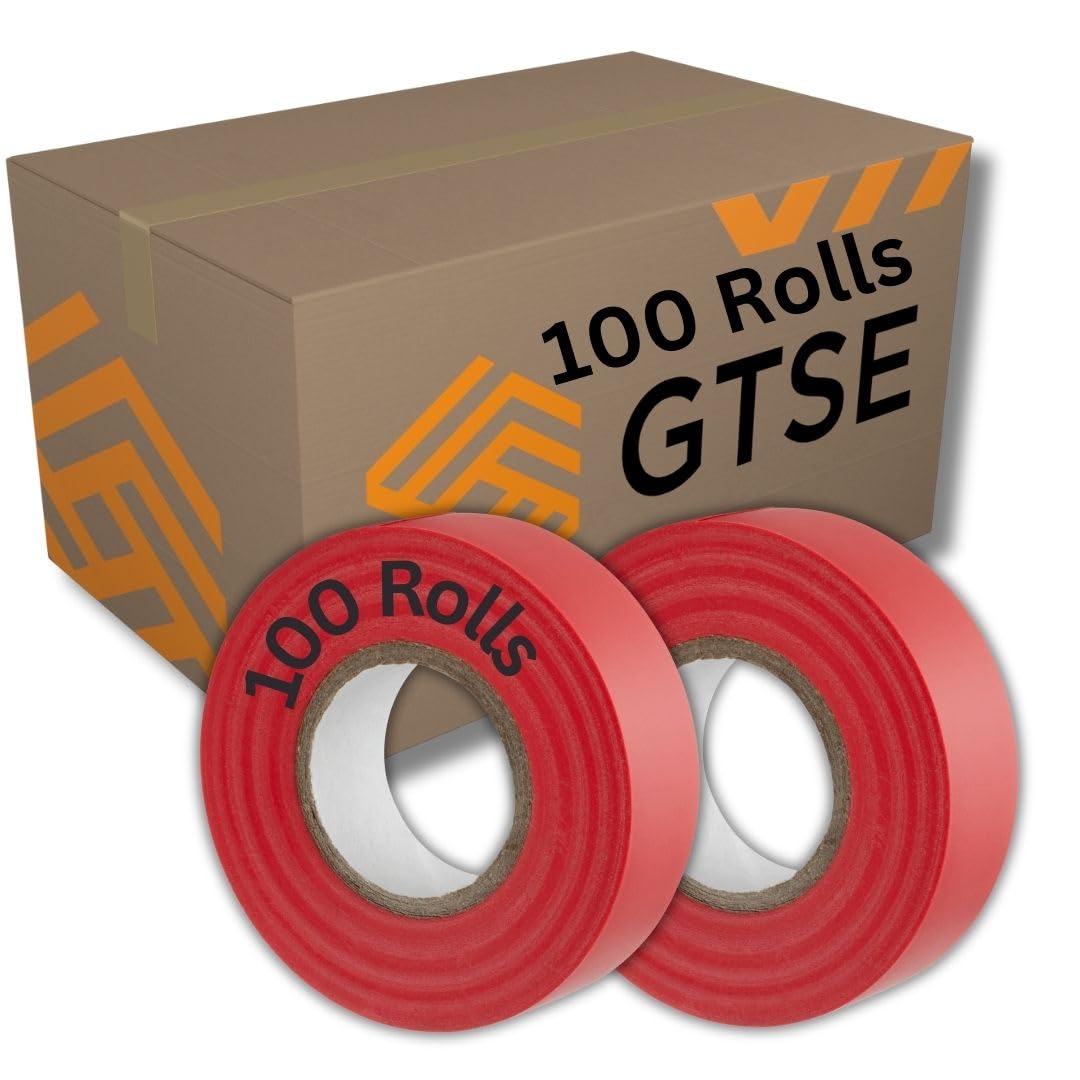 GTSE Red Electrical Tape, 19mm x 20m, Bulk Box of 100 Rolls, Strong Self-Adhesive PVC Insulation Tape for Insulating, Repairing and Protecting Electrical Wires