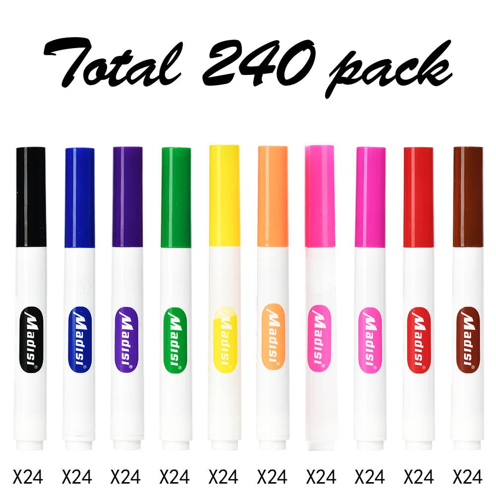 Madisi Lot de 240 marqueurs lavables, couleurs assorties, pour salle de classe