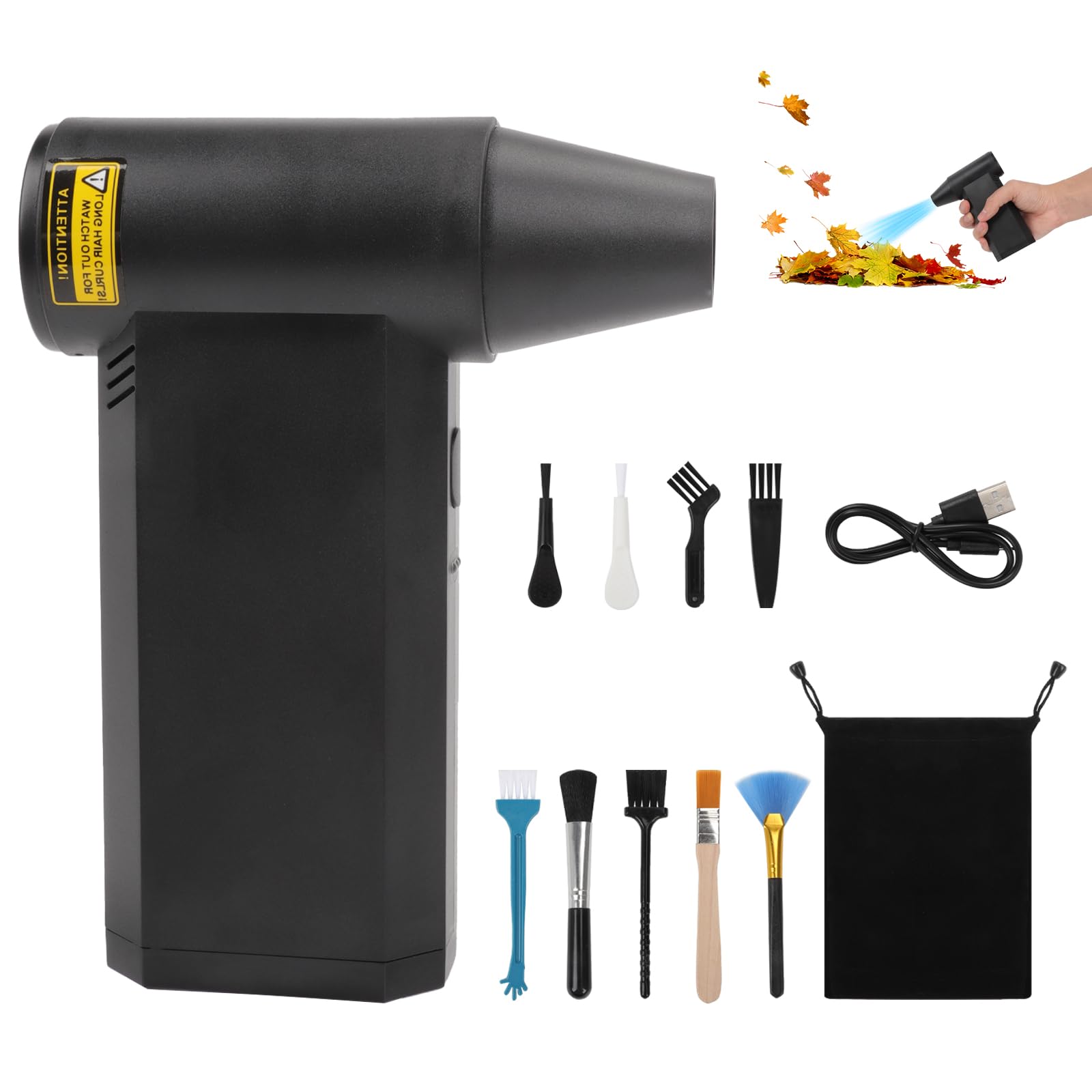 Compressed Air Duster, 3-Speed Adjustable 200,000RPM Electric Air Duster Portable Rechargeable AirBlower Duster with 9 Brushs Cordless Air Dusters for Computer, Keyboard, Outdoor, Home Car
