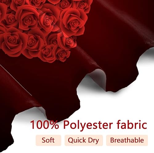 Miniatura 3 de Umpoo Cortina de ducha con ganchos romántica rosa roja diseño floral de corazón de amor para el día de San Valentín estilo festivo baño tela de