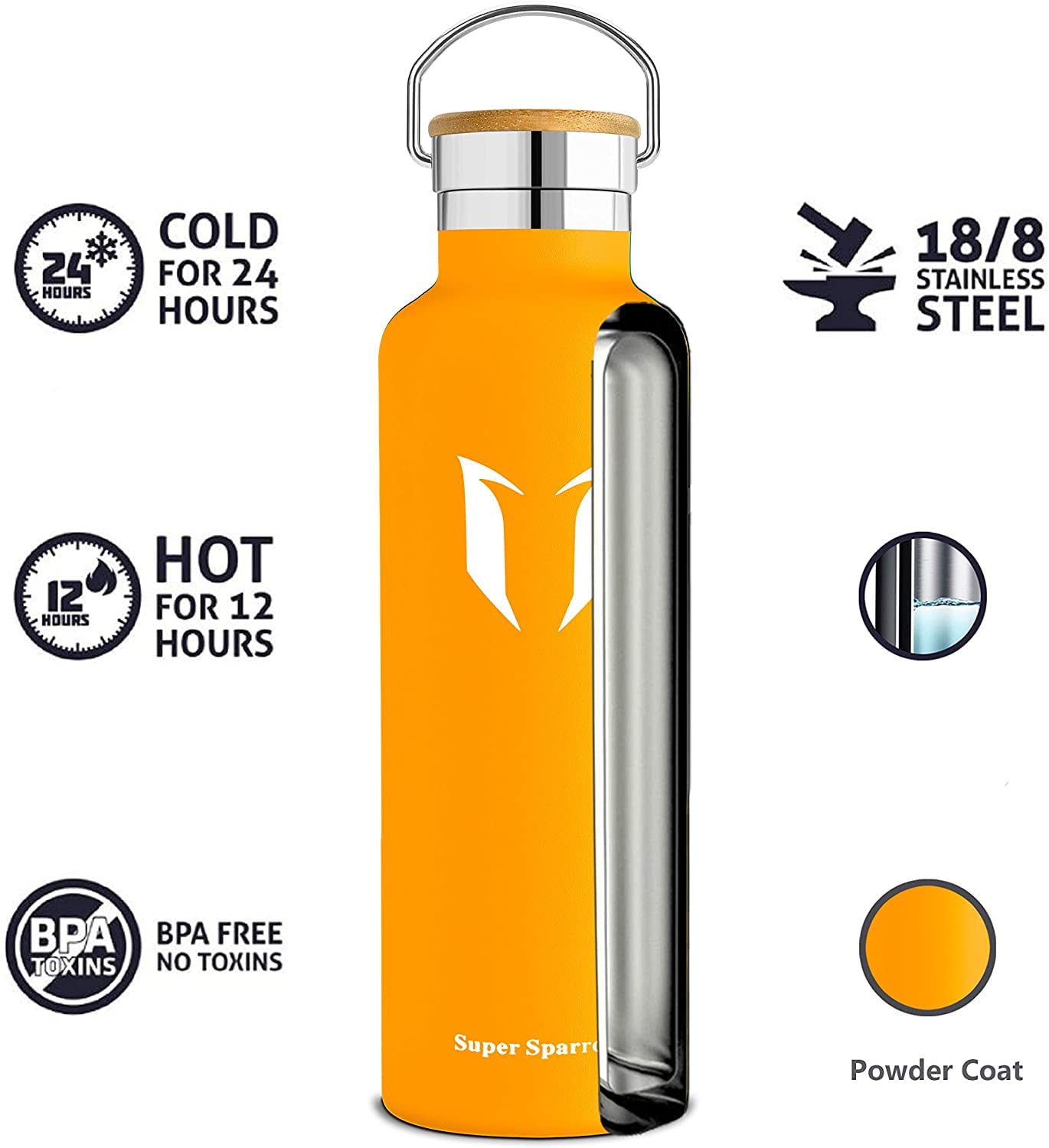 Super Sparrow Borraccia Termica, Bottiglia Termica Senza Perdite - 350ml, 500ml, 620ml, 750ml, 1L - Senza BPA Borracce, per Bambini, Scuola, Sport, Campeggio, Yoga, Palestra, Ciclismo