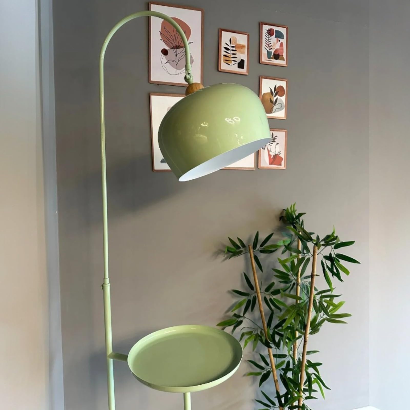 bamyum Gorkiede Lampada da Terra in Metallo per Soggiorno, Camera da Letto, Camera dei Bambini con Attacco E27, Larghezza 27 cm, Paralume Regolabile Verde Menta