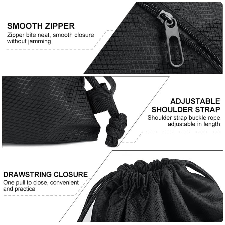 SWKJ Drawstring Bag, Large PE Bag Drawstring Gym Bag with Zipper Pocket - Image 4