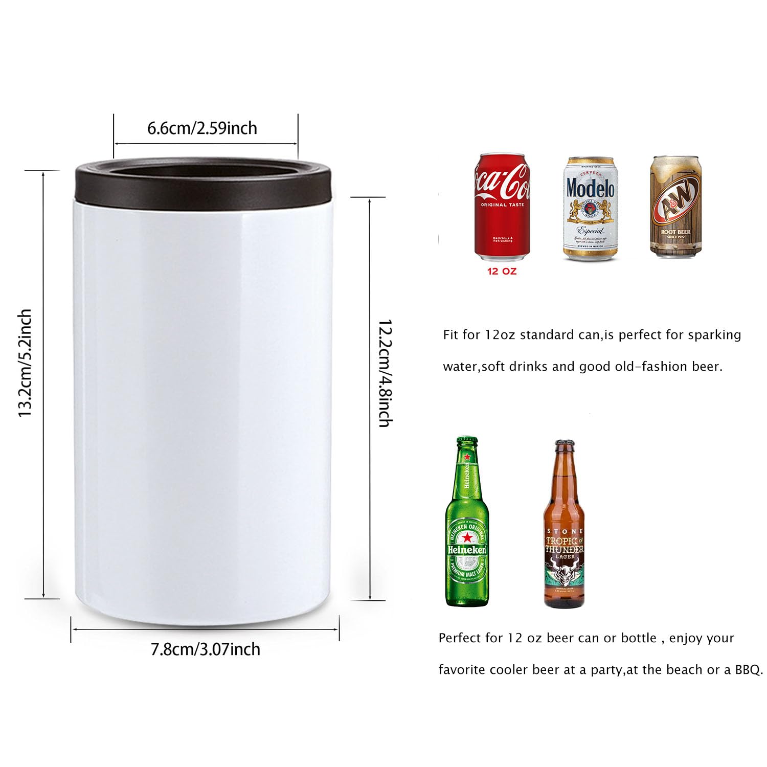 8 Packs Sublimation Can Cooler Sublimation Blanks Can 12 Oz Insulated Stainless Steel Beer Can Cooler Holder with Straw and Lid Great for Christmas Birthday DIY Gifts