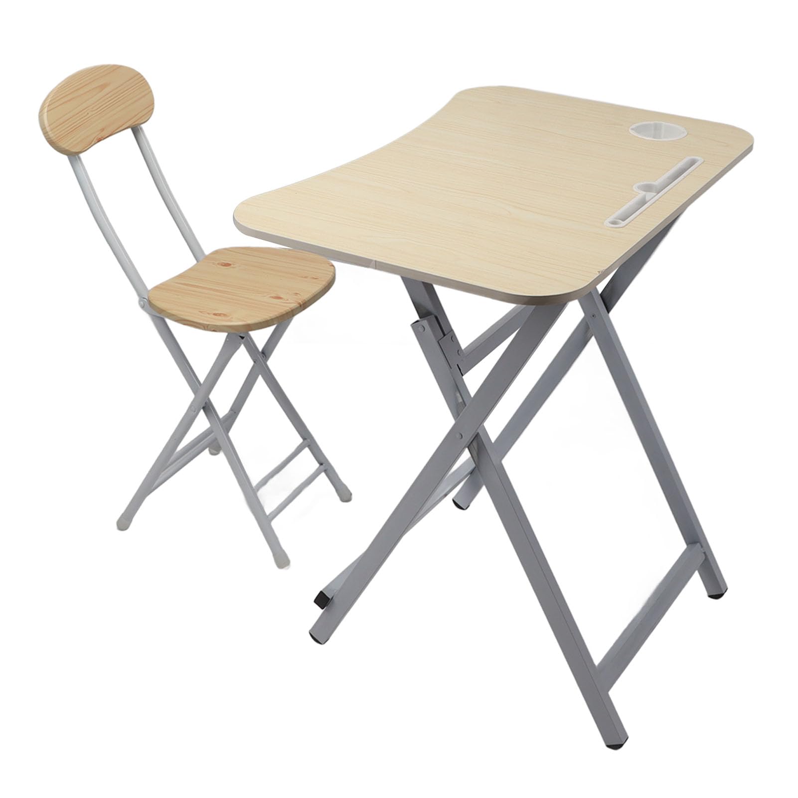 Juego de Escritorio y Silla para Niños, Escritorios y Sillas Plegables Simples con Ranura para Tazas, Cajón, Estante de Lectura, Mesa y Silla Plegables Simples para el Hogar para