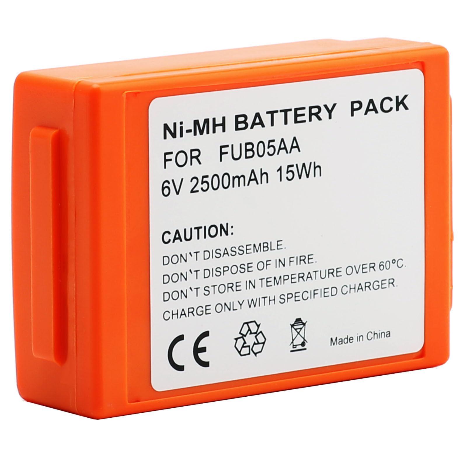 Batteria di ricambio NI-MH da 6 V, 2500 mAh, 15 Wh, per FUB05AA, arancione