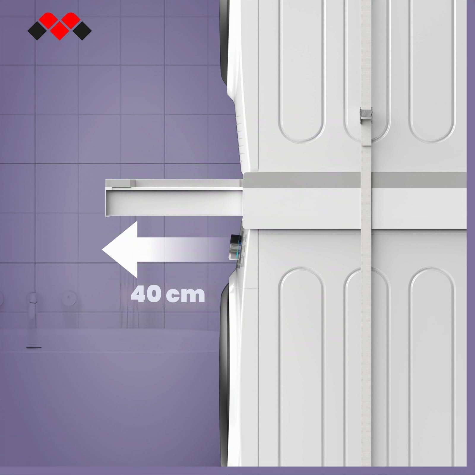 Meliconi Torre Duo, Kit Apilamiento Lavadora Secadora 2 en 1 | Premontado, con Estante de Apoyo y Compartimento de Almacenamiento, Cinta de Seguridad, Capacidad 250kg, Made in Italy, Negro