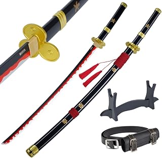 57 SPECIAL REPLICAS Zoro Katana Schwert 105 cm/41 Zoll - Samurai Schwert Holz mit Gürtel, Ständer & Scheide - Holzschwert aus Bambushol für Anime Cosplay - Oonee Piieeccee Schwerter (Nicht Scharf)