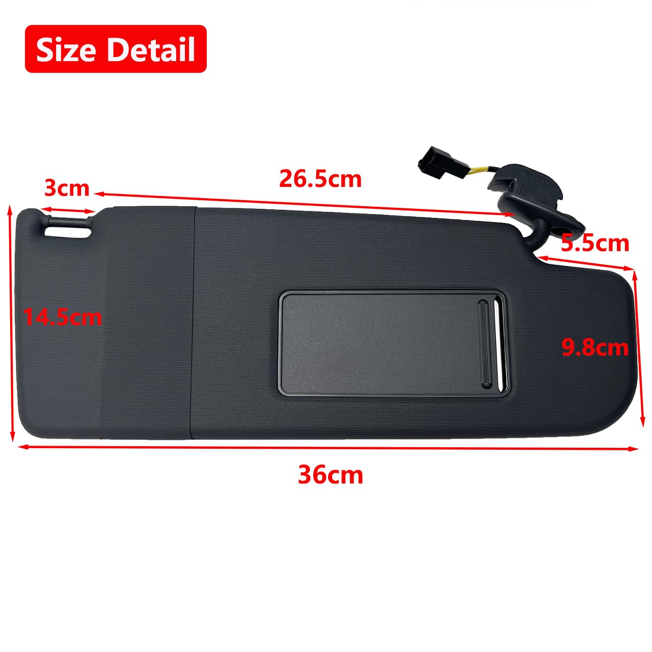 5U0857552 Front Sun Visor Panel with Makeup Mirror Compatible with VW Golf 4 Black Passenger Side Sunshield