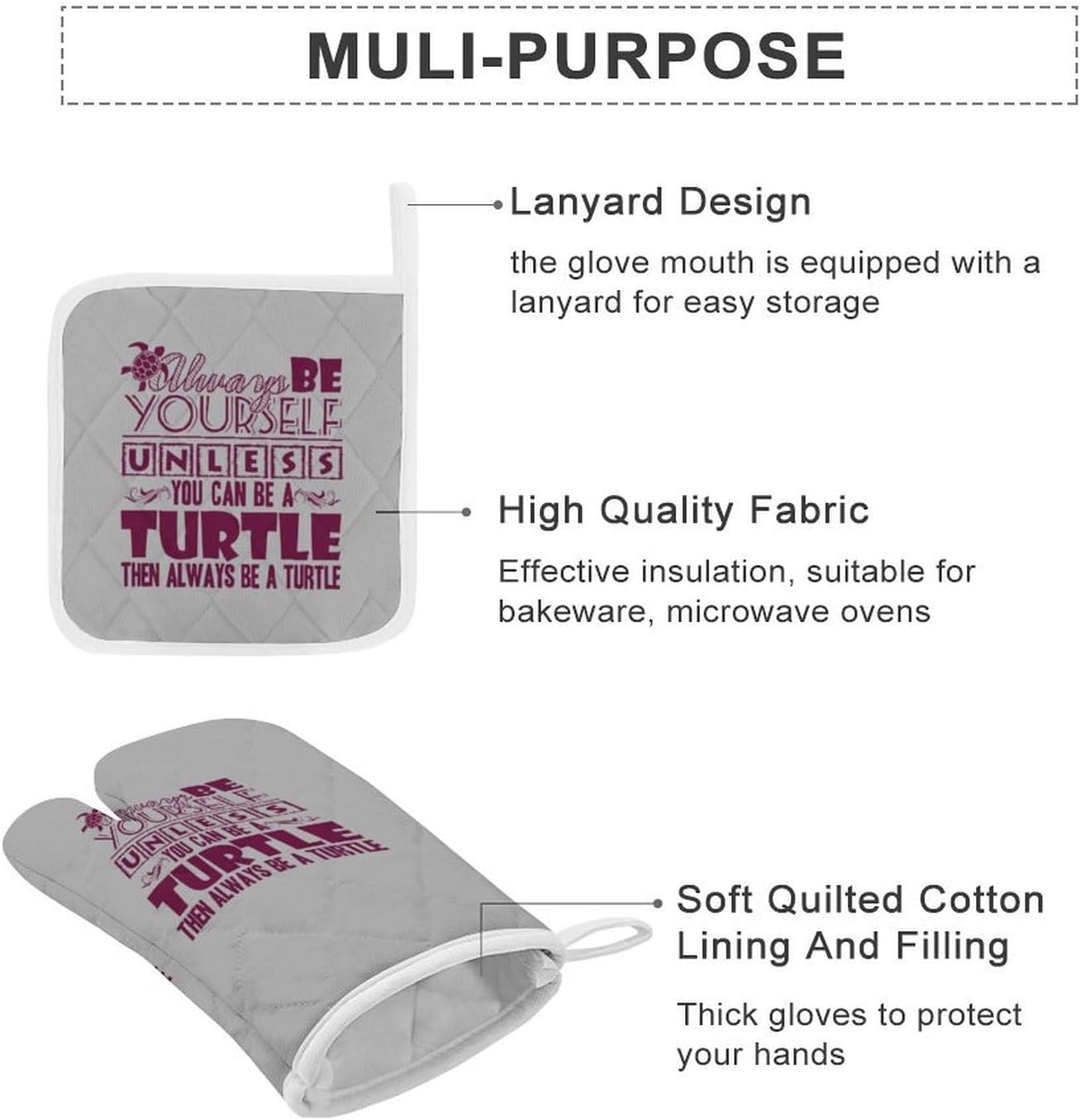 Always Be Turtle Oven Mitts and Pot Holders 4Pcs Set Heat Resistant Cooking Mitts Hot Pads