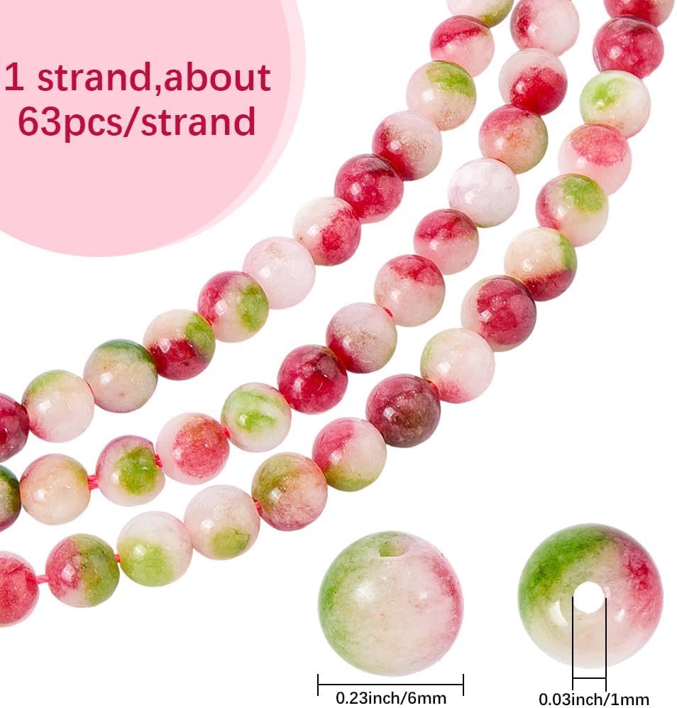 1 Box 1 Strands About 63Pcs Pink Tourmaline Beads 6mm Tourmaline Gemstone Beads Bulk Loose Crystal Small Round Natural Watermelon Color Spacers for Jewelry Making Findings Bracelet DIY Craft - Image 2