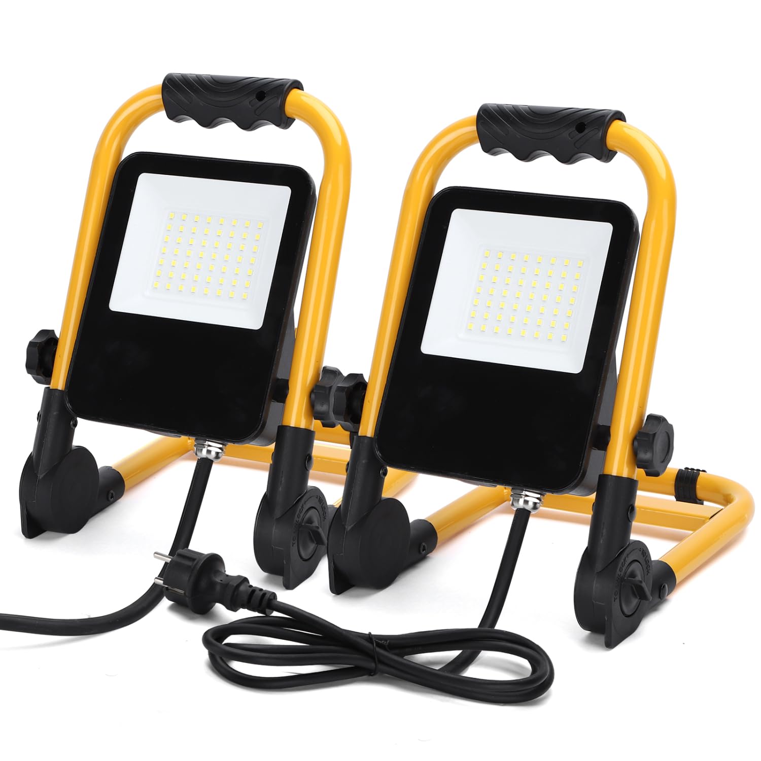 Aigostar Foco de Trabajo LED 50W 4500LM Foco LED Portátil con Enchufe, IP65 Impermeable Soporte plegable, para Uso en Interiores y Exteriores, para Obra, Taller, Garaje,6500K Luz Blanca, 2 pcs