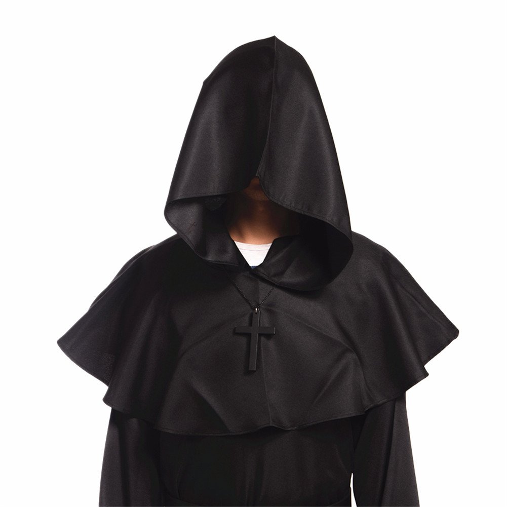 BLESSUME Medieval Hooded Cowl Cross Necklace (Black)(Size: One Size) - Image 2