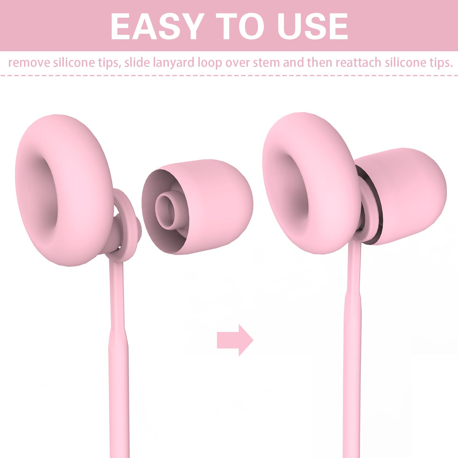 Earplug Lanyard [2 pcs] with Magnetic Tug-Resistant Safety Cord, Flexible Silicone Lanyard with Most Earplugs with Removable Tips Compatible(Pink)