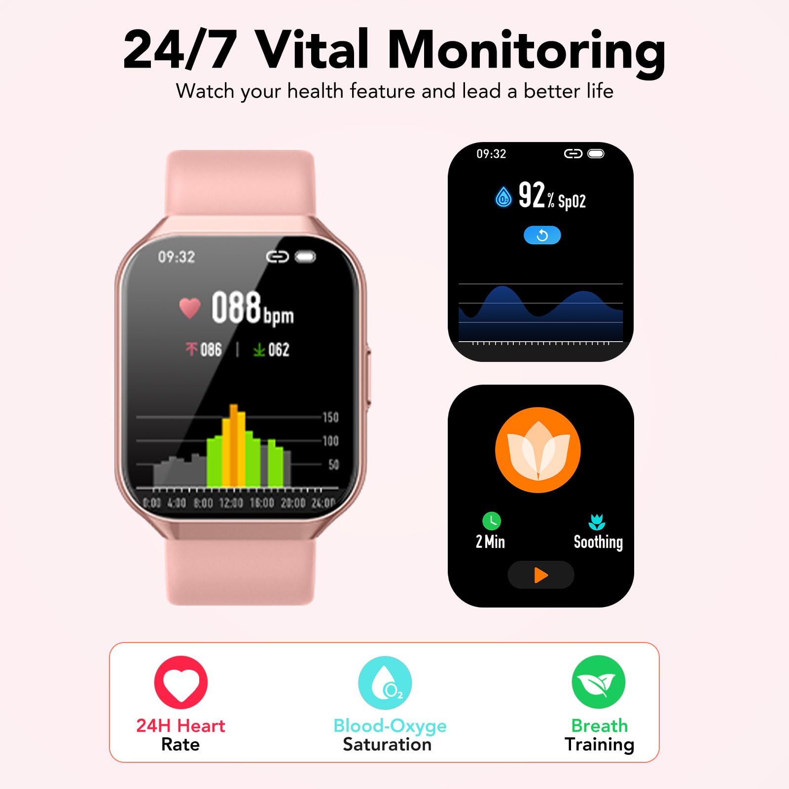 Gerafame Smartwatch Donna,1,96" Orologio Smartwatch Donna, Cardiofrequenzimetro/Monitoraggio del Sonno, Smart Watch con 112 modalità sportive, IP68 Impermeabile per Android iOS