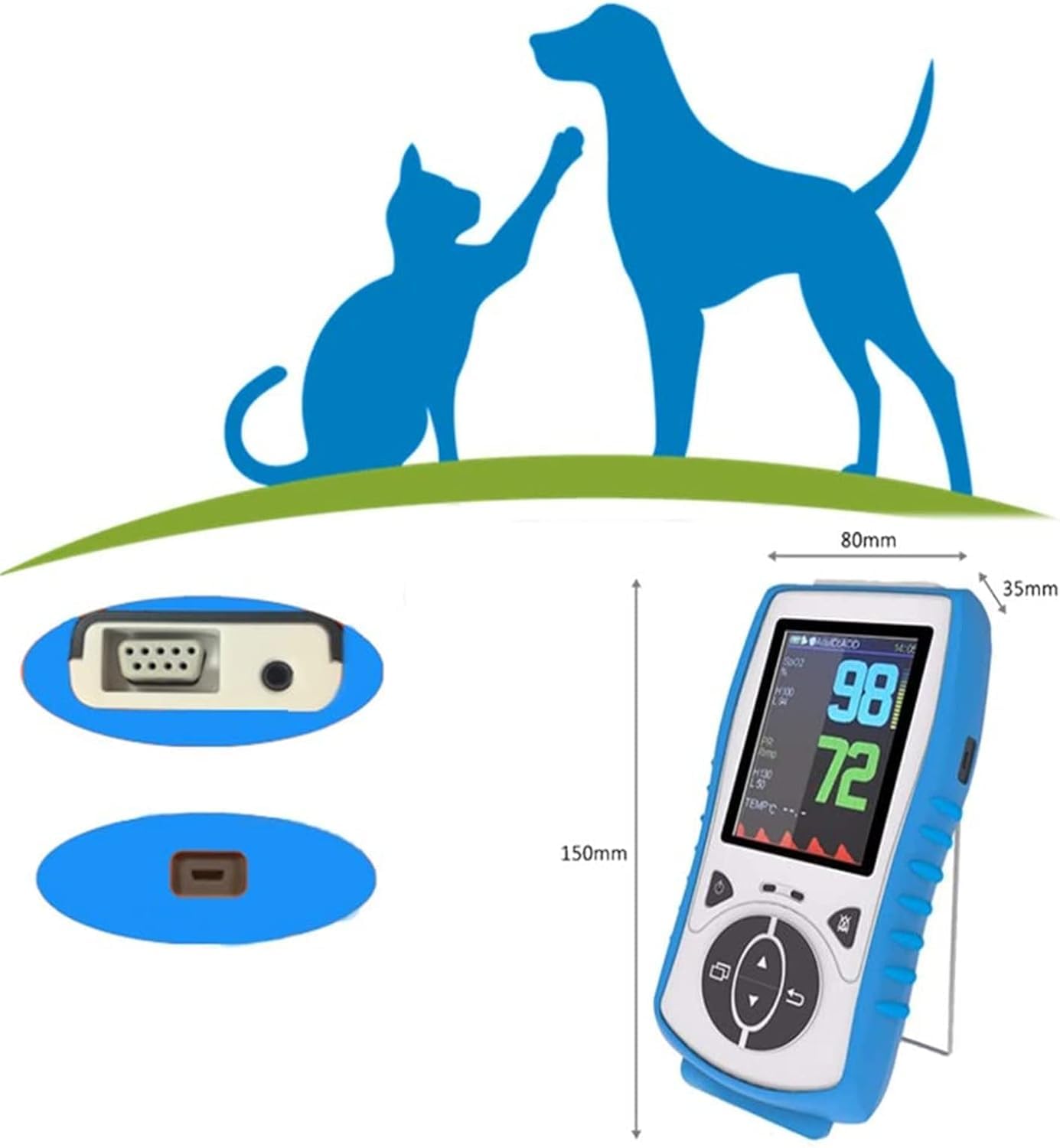 Pulsossimetro Portatile Veterinario Cardiofrequenzimetro per Gatti E Cani Monitoraggio Portatile Dell'orecchio O della Lingua Frequenza Cardiaca del Battito Cardiaco Veterinario per L'uso I