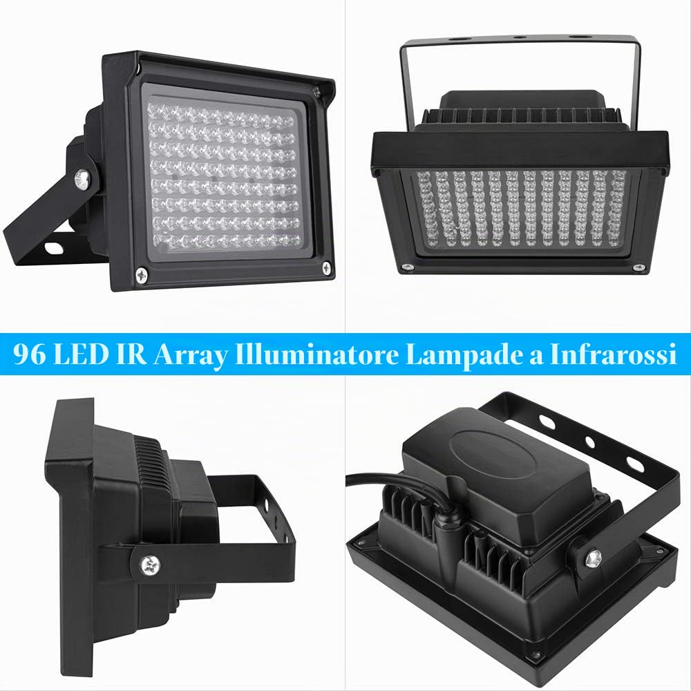 Illuminatore IR a 96 LED 850nm, lampade a raggi infrarossi con sensore 12v, visione notturna, impermeabile per telecamera di sicurezza CCTV per esterni