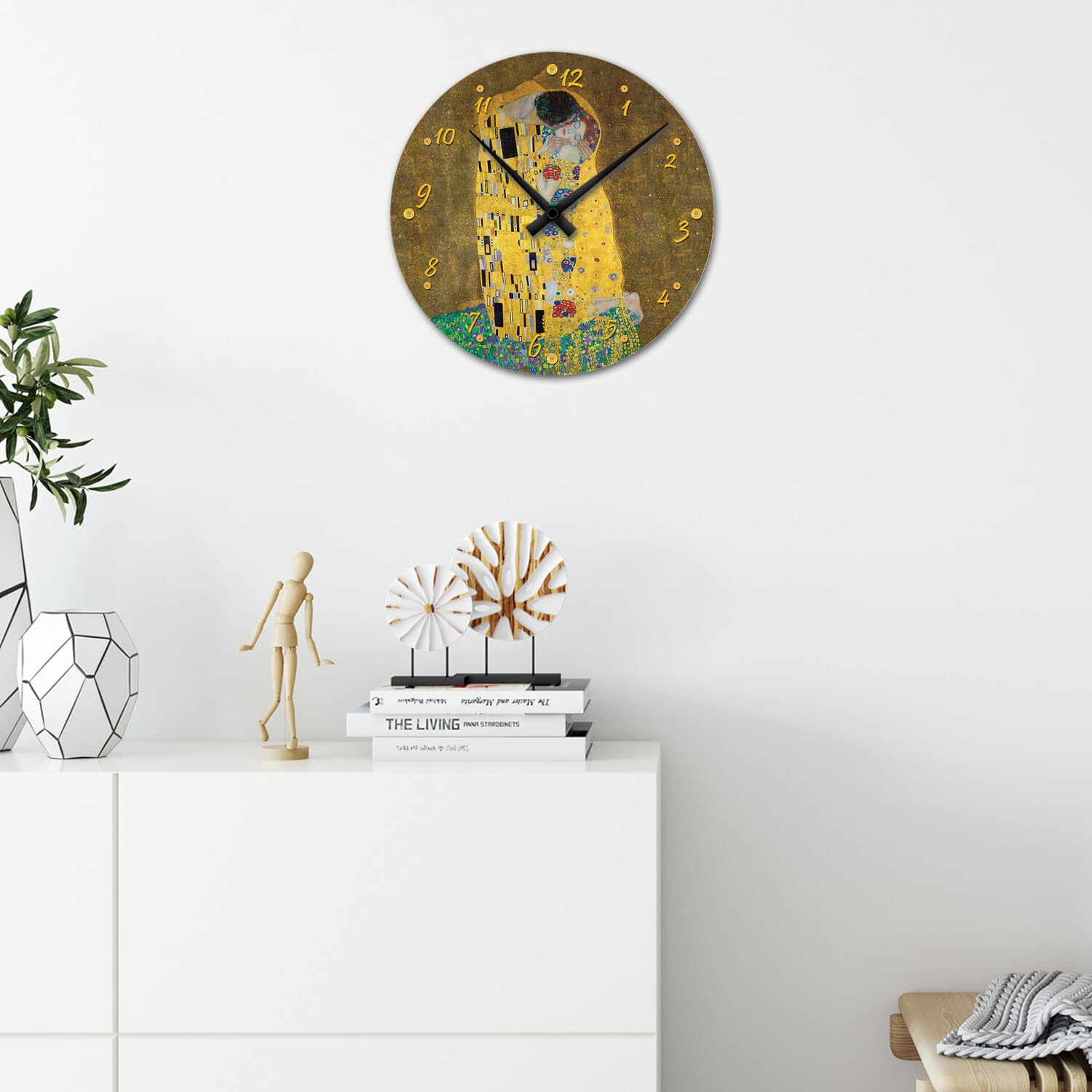 Giallobus - Reloj de línea Basic - Gustav Klimt - El Beso - Madera de MDF - Basic 30x30 - Mecanismo silencioso - Listo para Colgar - Modernos