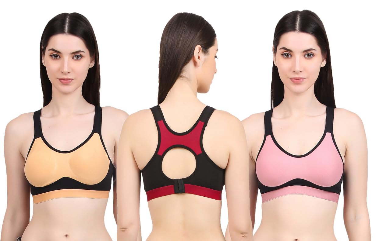 Sports Bra for Women & Girls, Cotton Non-Padded Full Coverage Beginners Non-Wired T-Shirt Gym Workout Bra with Regular Broad Strap-image-45