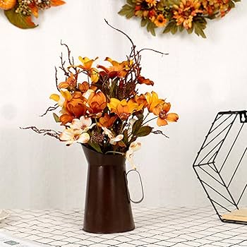 Amazon｜ヴィンテージメタルピッチャー付き秋の造花、フェイク秋