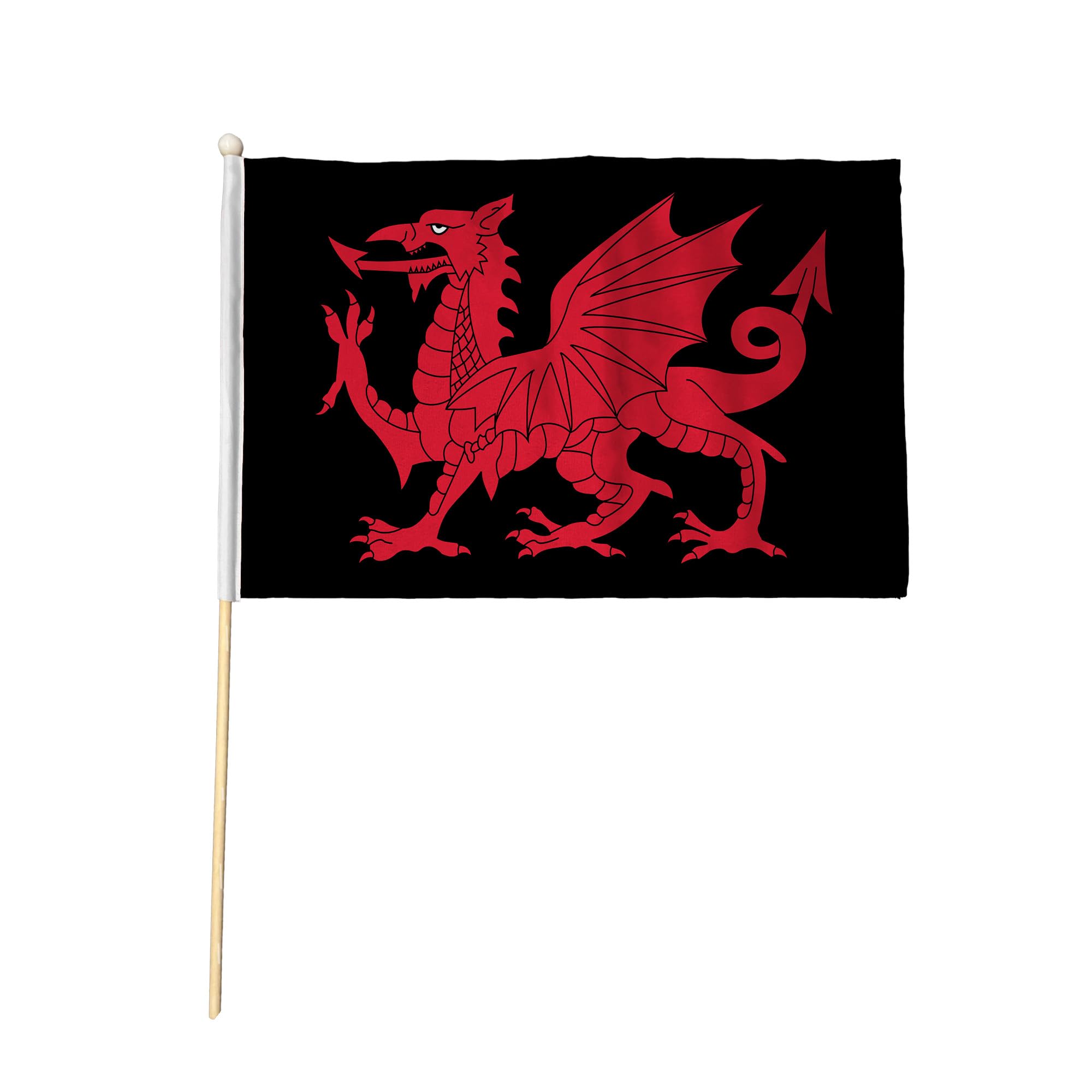Flagtex Welsh Dragon Black Pack of 6 Hand Waving Flag (9x6 Inch) - Premium Wooden Stick Hand Flag 9x6 Inch Natural Wood Pole Black White Red Dragon Wales Heritage Flag Events โ image 1
