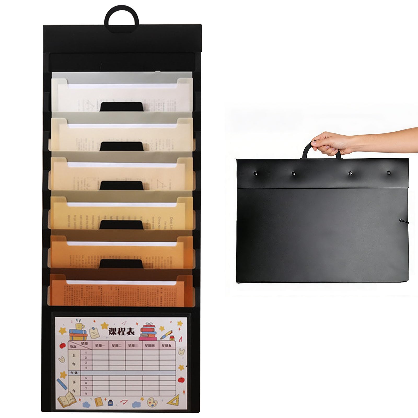 Colexy Portariviste da Parete, Portadocumenti con 6 Scomparti, Organizer da Parete per Ufficio e Classe (Marrone)
