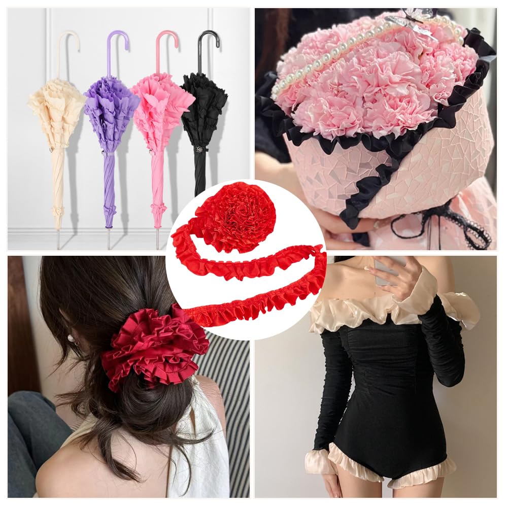 GORGECRAFT Spitzenbesatz Mit Rüschen - 10m X 6cm Rot Für Näharbeiten & Dekoration