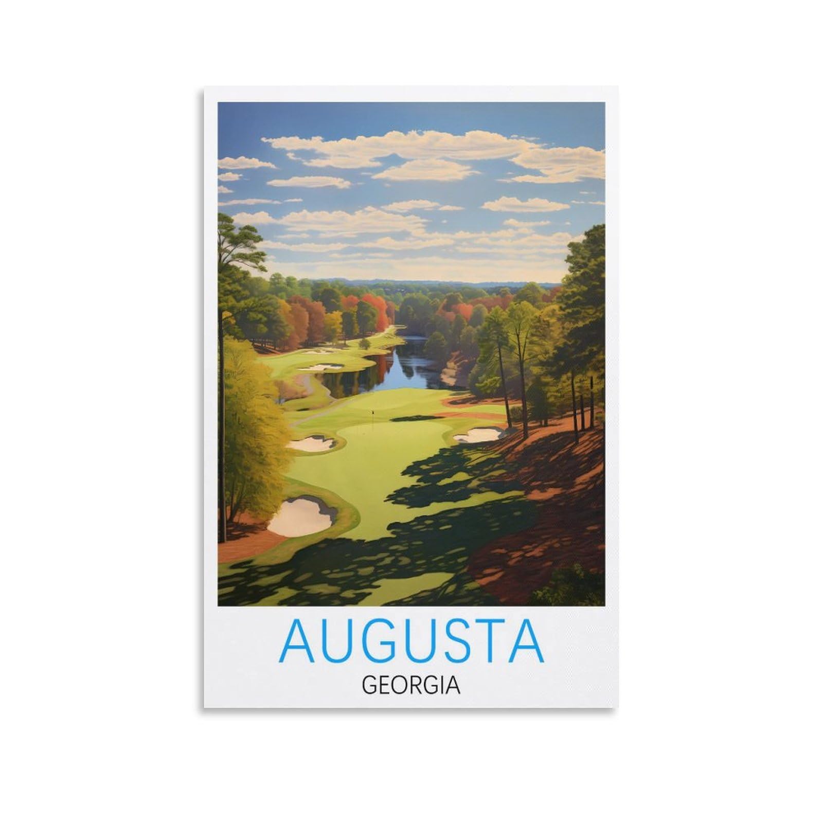 Augusta Georgia Vintage Travel Poster Golf 12x18inch(30x45cm) Canvas Print for Living Room, Bedroom, Dorm, Home, Office Wall Decoration