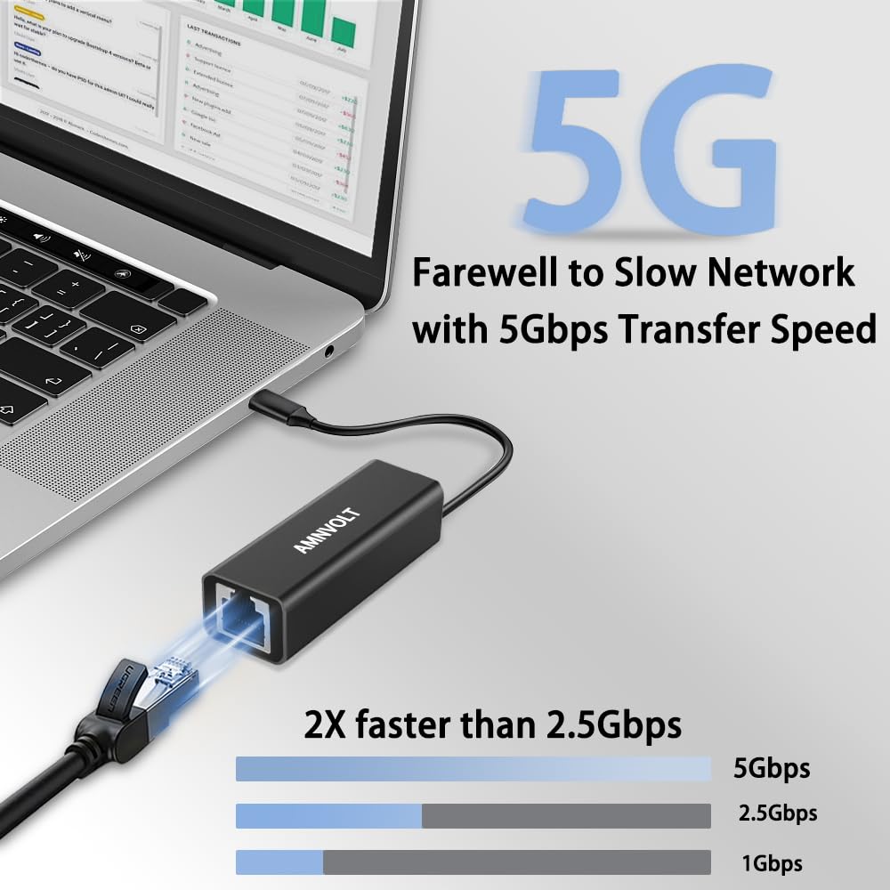 Adattatore Ethernet USB 5 Gbps, convertitore di rete LAN ad alta velocità da USB 3.2 a RJ45, USB tipo A/C Realtek RTL8157, connessione di rete LAN cablata 5G, 2.5G, 1G, 100Mbps per Windows, Mac OS