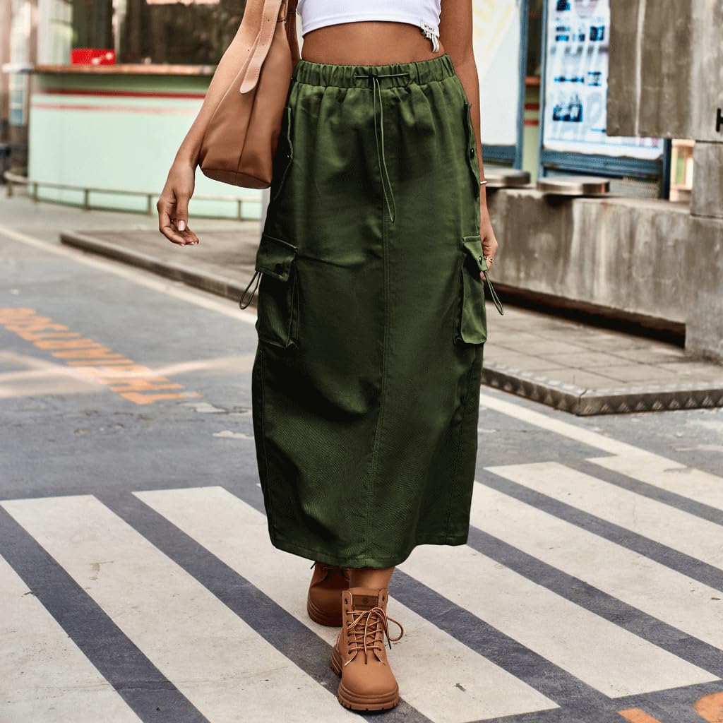 Falda Midi de Damas con Falda de Mezclilla de Mezclilla de diseño de cordón Pesado y Falda Midi