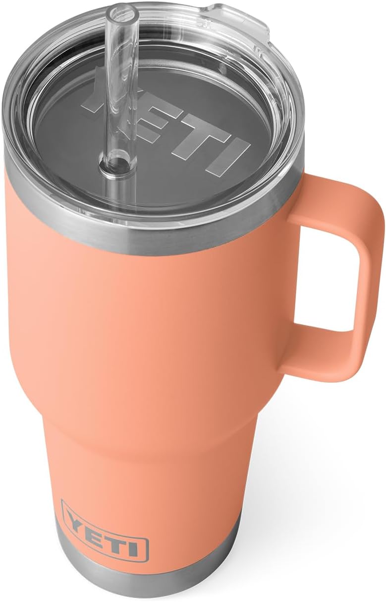 YETI Rambler Tumbler with Handle and Straw Lid, Vacuum Insulated Travel Mug, Stainless Steel 35oz Lowcountry Peach