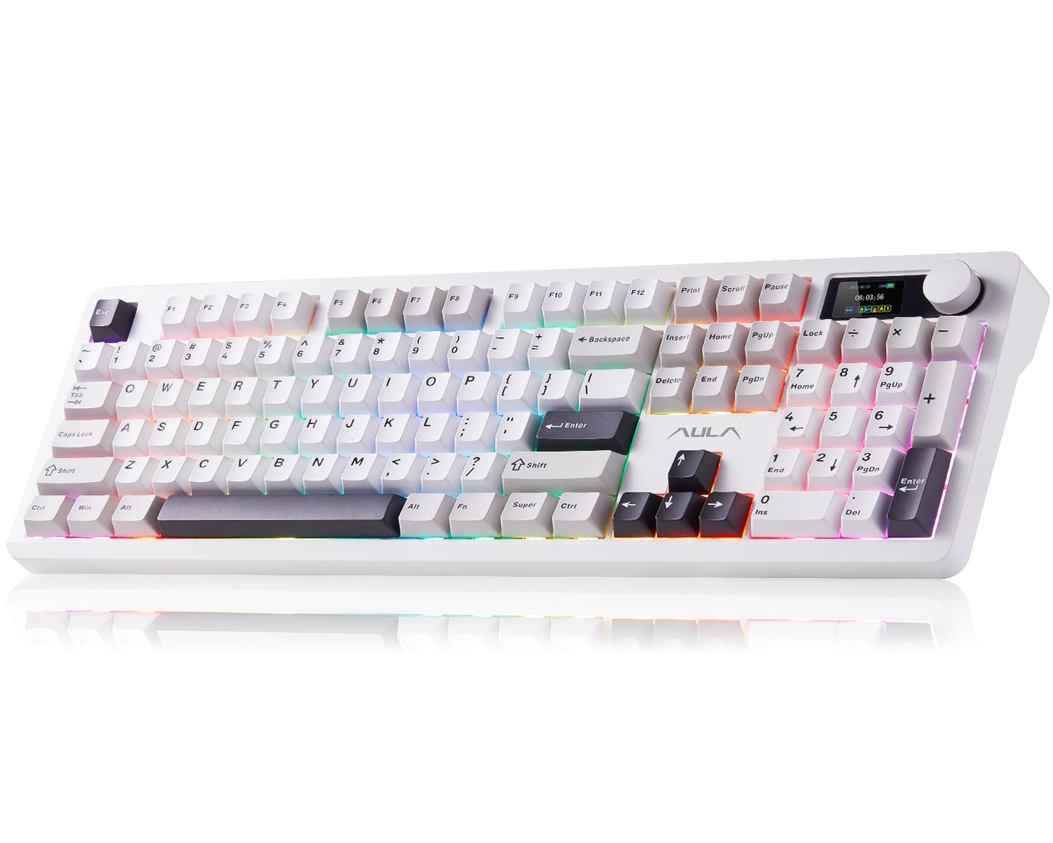 AULA F106PRO Wireless Keyboard Full Size Mechanical Keyboard with Media Knob Screen 8000mAh Battery Hot Swappable Custom PBT