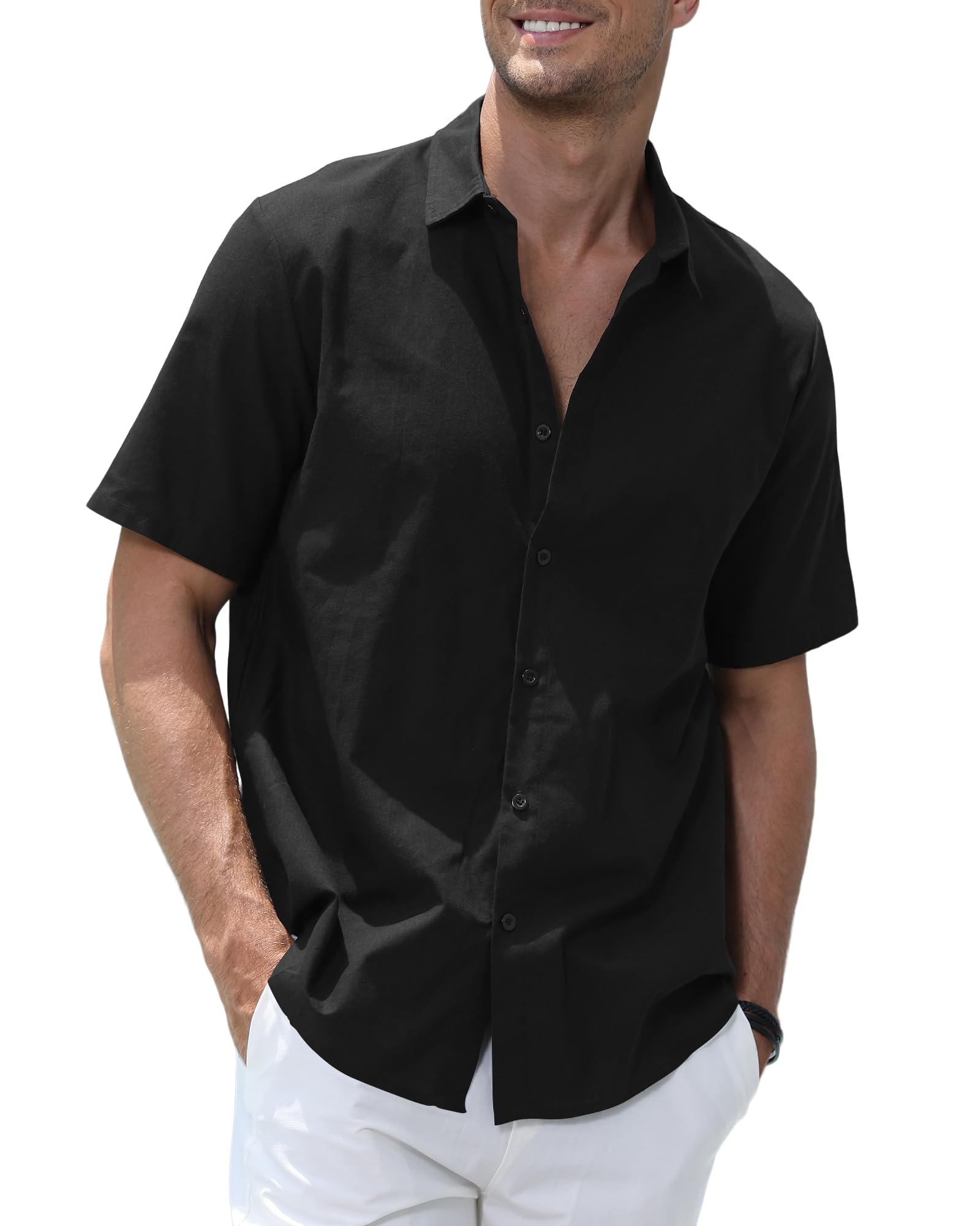 Elainone Hombre Camisas Casual Manga Corta Verano Lino Algodón Tops, Herren Hemden Kurzarm Sommer Regular Fit Shirts