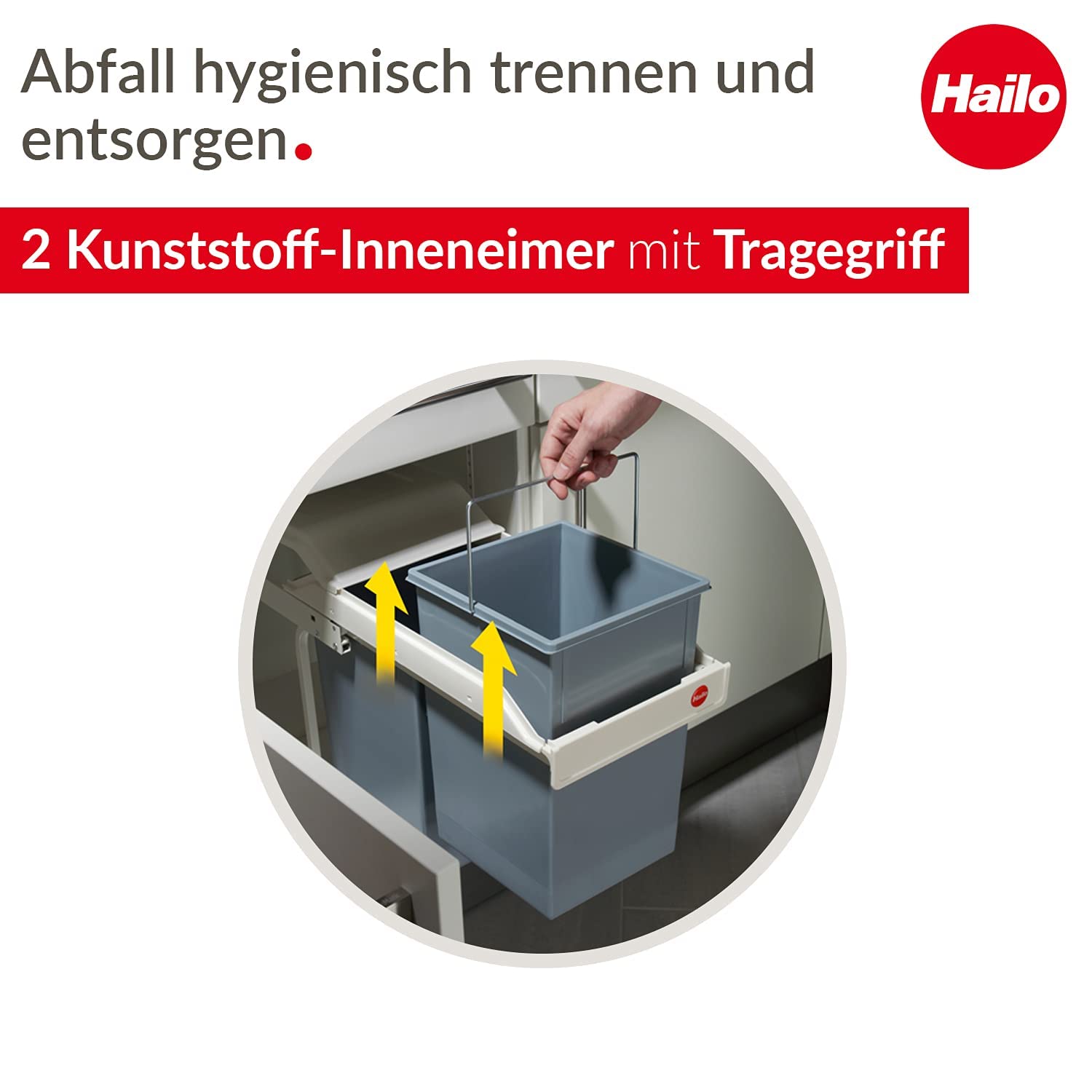 Hailo Multi-Box duo L Einbau-Mülltrennsystem - Doppelmülleimer, 2 x 14 Liter - mit ausziehbaren Inneneimern - 2-fach Abfalltrennsystem für die Küche - cremeweiß | 2 x 14 l, ausfahr- und aufnahmebereit