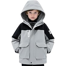 Boys Softshell Jacket with Magic Sleeve Patches Adjustable Hood Cuffs for Skiing Ages 6-16Y