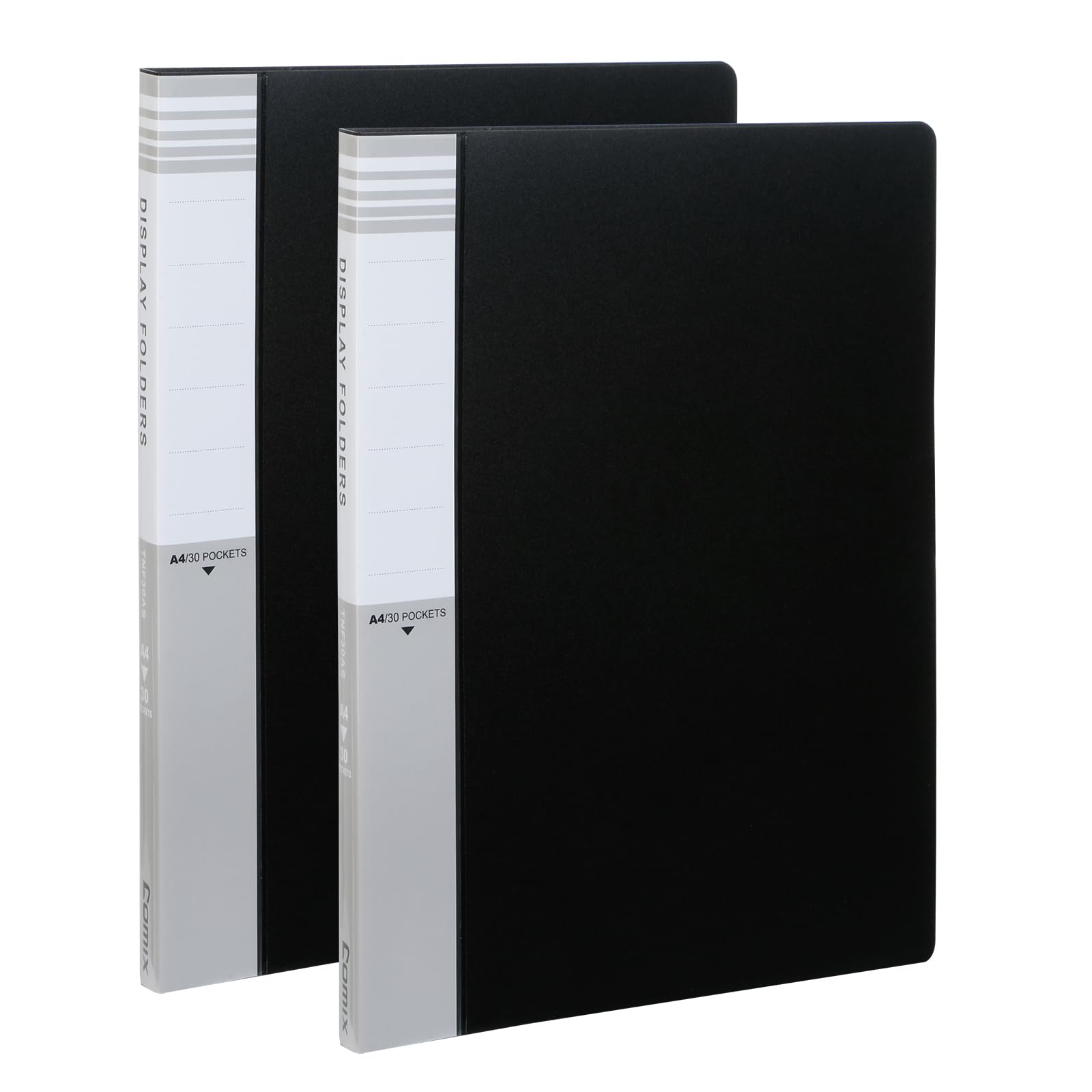 Comix A4 Display Folder with Plastic Sleeves,30 Pockets Presentation Folders, A4 Display Book Used for Storing Document and Certificate(Black*2)